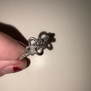 Silver Knot-Style Pave Diamond Ring - Women's Jewelry